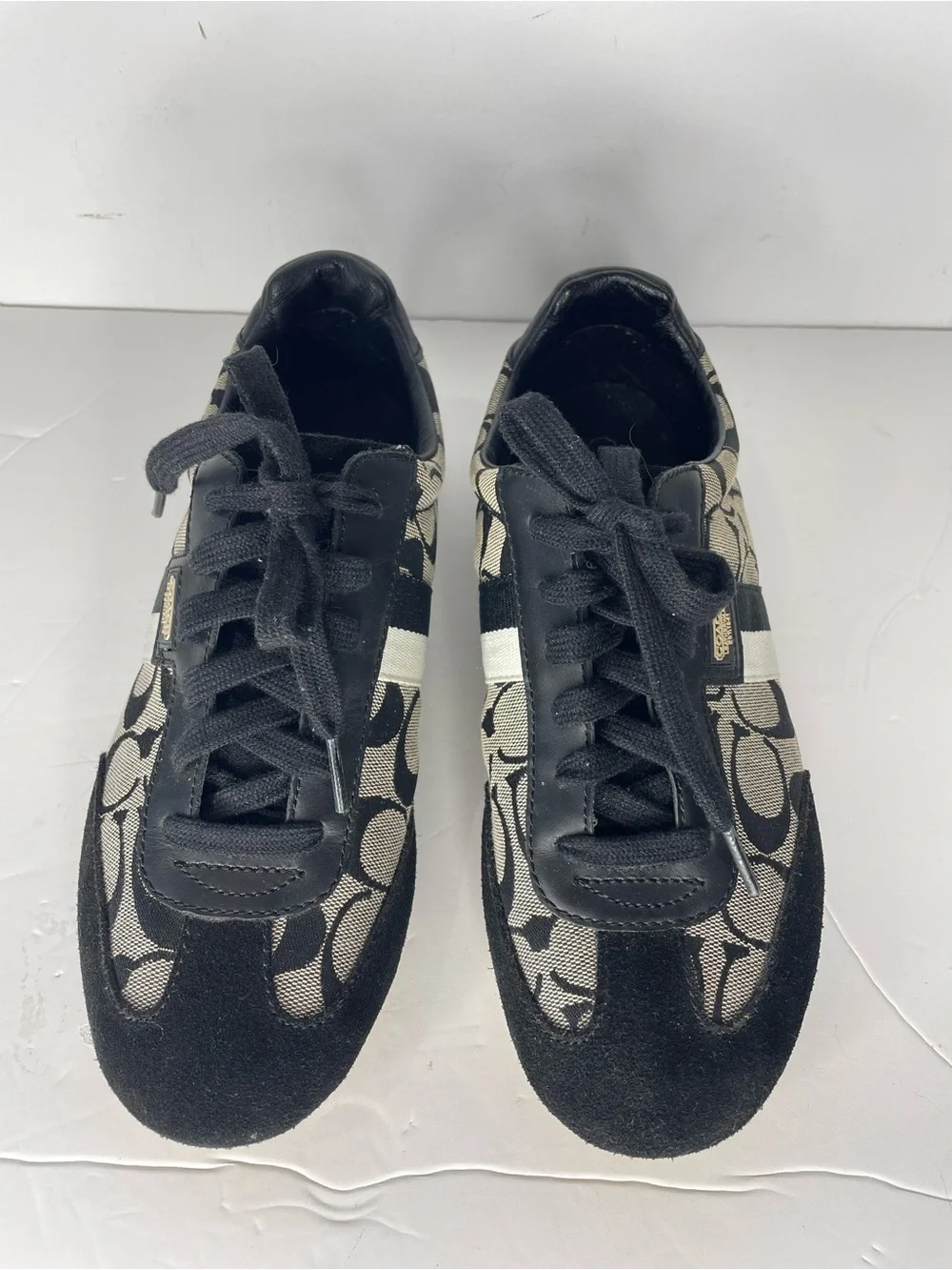 Coach Joss Sneaker 8.5 M Black White Signature Canvas & Suede Tennis Shoes